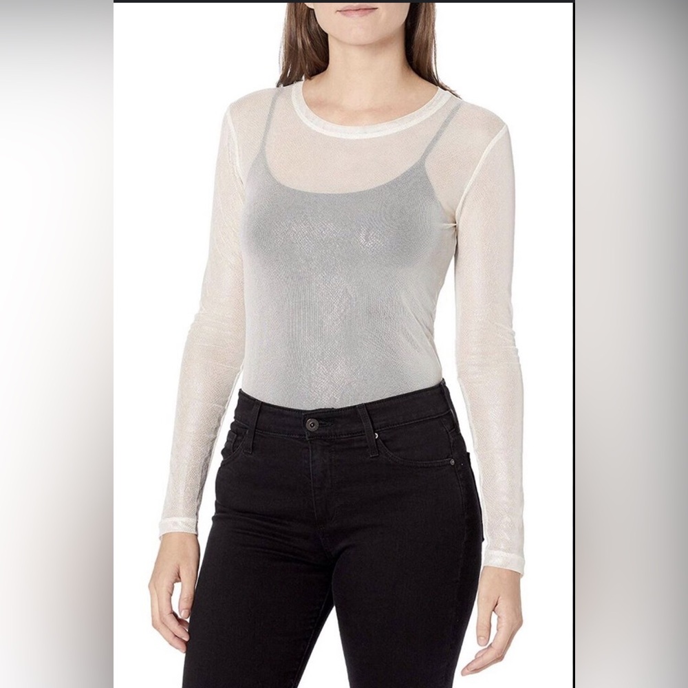 Bcbgmaxazria snake print gold mesh long sleeve top medium